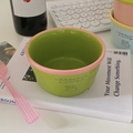 Detail of cute puppy ceramic bowl in pink and green for yogurt, salad and dessert - Green