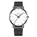 Minimalist quartz watch with black mesh strap and contrasting white dial face - Black Case White Dial Mesh Strap