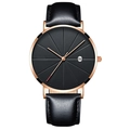 Minimalist quartz sports watch with obsidian black dial and black leather strap for men - Black Dial Rose Gold Case Black Leather Strap