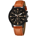 Montre à quartz pour hommes avec bracelet en cuir marron et cadran noir or rose élégant - Boîtier Noir Texte Or Rose Bracelet Marron