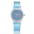 Chic clear silicone strap quartz watch with sparkling blue glitter dial for women - Blue