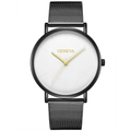 Détail de la montre à quartz Geneva avec cadran blanc, aiguilles dorées et bracelet noir - Noir Blanc Aiguilles Or
