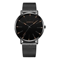 Orologio al quarzo con cinturino a maglia nera e indici in oro rosa raffinati - Cinturino in Maglia Nero Oro Rosa