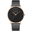 Montre à quartz Geneva minimaliste avec boîtier or rose et bracelet en maille noire - Boîtier Or Rose Bracelet Noir