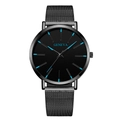 Orologio Geneva da uomo al quarzo con cinturino in maglia nera e dettagli blu vivo - Cinturino in Maglia Nero Blu
