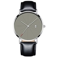 Minimalist men's quartz watch with grey matte dial, silver case, and black leather strap - Grey Dial Silver Case Black Leather Strap
