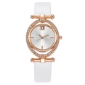 Elegant white leather watch with oval diamond-set case and Roman numerals - White