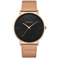 Montre à quartz Geneva minimaliste avec bracelet en maille or rose et cadran noir texturé - Or Rose Noir
