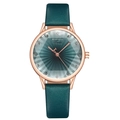Women's quartz watch with rose gold case, green sunray dial and green leather strap - Green