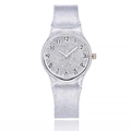 Minimalist quartz watch with clear glitter silicone strap and starry Arabic numeral dial - White