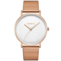 Orologio al quarzo elegante con cinturino in maglia oro rosa e quadrante bianco per uomo e donna - Bianco Rosa