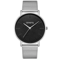 Vue de face de la montre Geneva avec cadran texturé noir et bracelet en maille argentée - Argent Noir