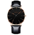 Geneva quartz watch featuring a black leather strap with a rose gold case and dial - Rose Gold Case Rose Gold Hands Leather Strap