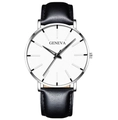 Minimalist quartz watch with silver polished case, white dial, and black leather strap - Silver Case White Dial Leather Strap