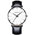 Minimalist quartz watch with black leather strap, silver case and white dial - Black Case White Dial Leather Strap