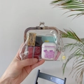 Detail view of transparent PVC mini coin purse with silver metal clasp and keychain - Clip Bag With Pendant