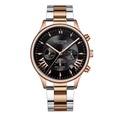 Macro detail of Gadyson quartz watch with black sunray dial and gold stainless steel band - Rose Gold Steel Strap