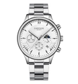 Détail du cadran blanc d'une montre à quartz avec trois sous-cadrans et bracelet en acier - Bracelet en Acier Blanc Argenté