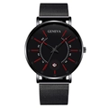 Minimalist men's wormhole concept watch with black mesh band and red indices - Black Red Needle
