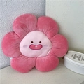 Cute pink flower plush pillow with a smiling face on a soft textured background - Diameter 45cm / Deep Pink