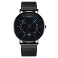 Minimalist black quartz watch with Milanese mesh strap and blue markers featuring calendar - Black Blue Needle