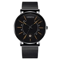 Detail of black mesh strap watch featuring a date display and minimal quartz dial - Black Rose Gold Needle