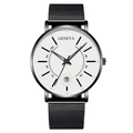 Detailed view of white dial quartz watch with black mesh strap and date window - Black White Dial