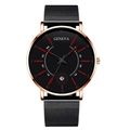 Rose gold men's quartz watch with black mesh strap and red markers on a black dial - Rose Gold Case Red Needle Black Strap