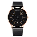 Detail of black mesh strap watch with rose gold case and date display feature - Rose Gold Case Rose Gold Needle Black Strap