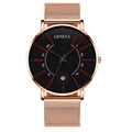 Men's fashion quartz watch with rose gold mesh strap, black dial and calendar display - Rose Gold Case Red Needle