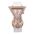 Luxury rose gold triangle quartz watch with rhinestone accents and white frosted strap - White
