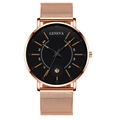 Minimalist quartz watch with rose gold mesh band, black dial and date window - Rose Gold