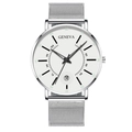 Classic silver mesh strap watch with white dial and date display for men - Silver White