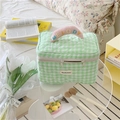 Quilted green gingham makeup bag with MELODY handle and large capacity storage - Green Checkered