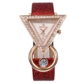 Luxury triangle quartz watch with rhinestones and red glitter strap for women - Red