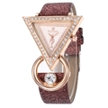 Luxuriöse Damen-Quarzuhr mit Dreieck-Rhinestones und rotbraunem Glitzerarmband - Braun