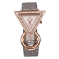 Luxuriöse roségoldene Quarzuhr mit Strasssteinen und buntem Glitzerarmband für Damen - Grau