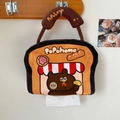 Detail of cute bear tissue hanging bag with toast design and textured fabric finish - Orange