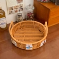 Cesto portaoggetti tondo intrecciato con doppi manici e graziosi decori a cartone - Piccolo [20*20*5cm]