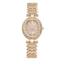Elegante orologio da donna in lega dorata con lunetta diamantata e quadrante con petali - Oro
