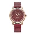Detalle de reloj oro rosa con correa de cocodrilo burdeos y esfera de cuarzo - Rojo