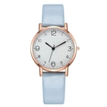 Detail of light blue leather strap and rose gold quartz watch with numeric dial - Light Blue