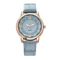 Reloj de cuarzo minimalista para estudiantes con correa de cuero azul y caja de oro rosa - Azul