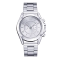 Silver stainless steel quartz watch with link strap and metallic dial for men and women - Silver