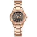 Macro view of the rose gold octagonal bezel set with rhinestones on the quartz watch - Black