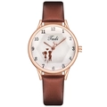 Detail of rose gold watch case with white sunburst dial and brown leather strap - Brown