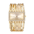 Elegant gold square quartz watch with rhinestone bezel and bamboo-style steel bracelet - Gold