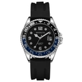 Men's quartz sport watch with blue-black rotating bezel and black silicone strap - Blue