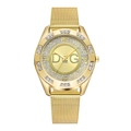 Elegant gold quartz watch with Milanese mesh band and sparkling rhinestone-studded bezel - Gold