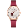 Minimalist quartz watch for women with rose gold case and burgundy leather strap - Red